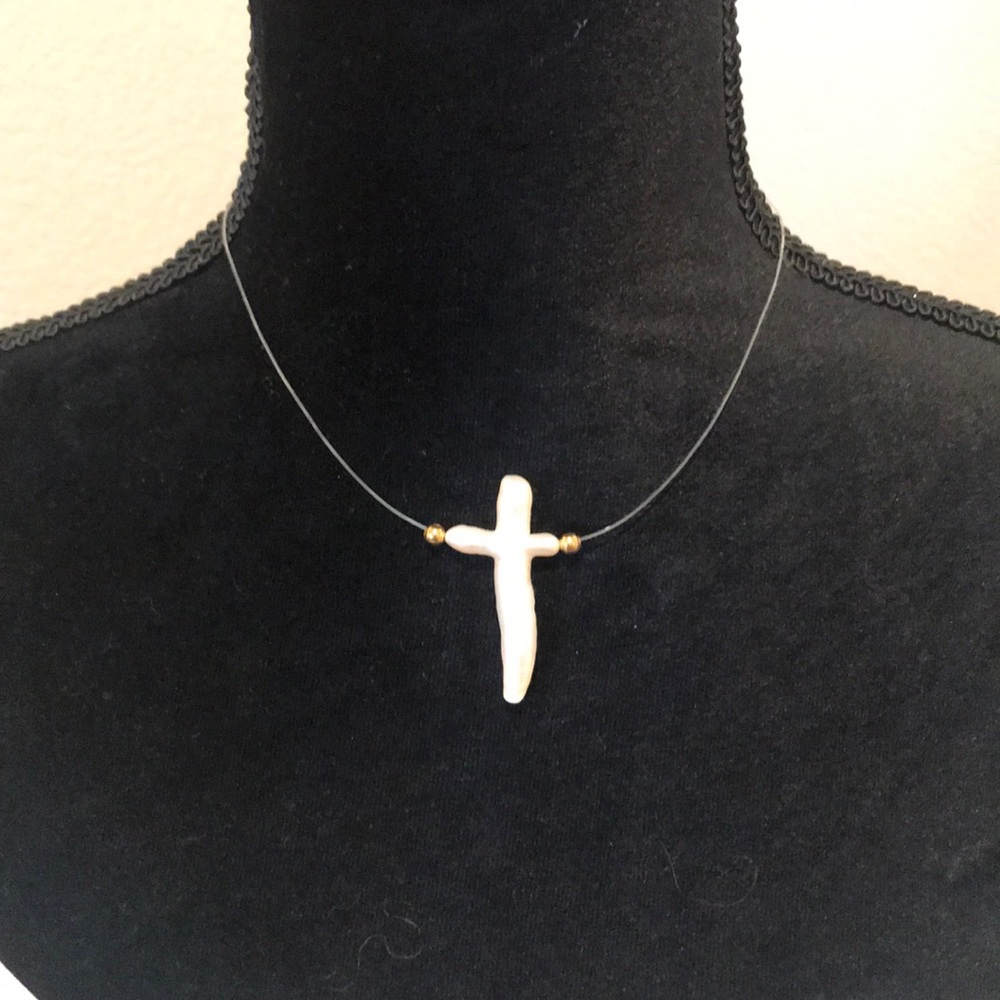 Mother of the pearl rustic cross necklace
